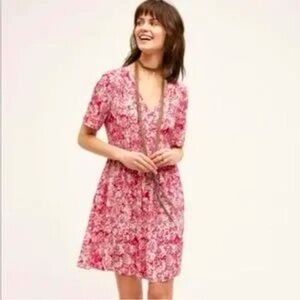 Anthropologie HD in Paris Felicity Archipelago Dress in Pink Floral Motif Size 6